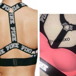 PINK Victoria's Secret Ultimate Black And Pink Push Up Work Out Bra Size L